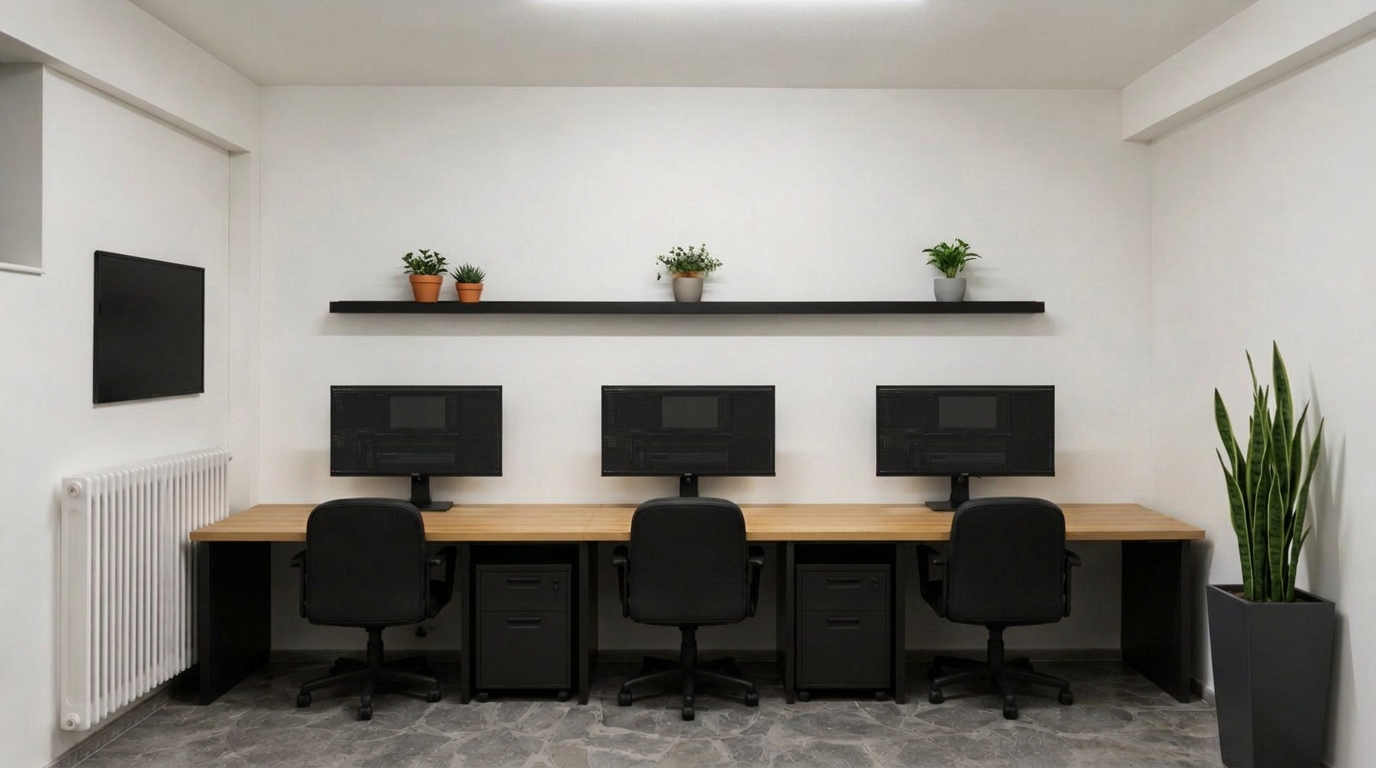 Private room with three creative workstations and monitors